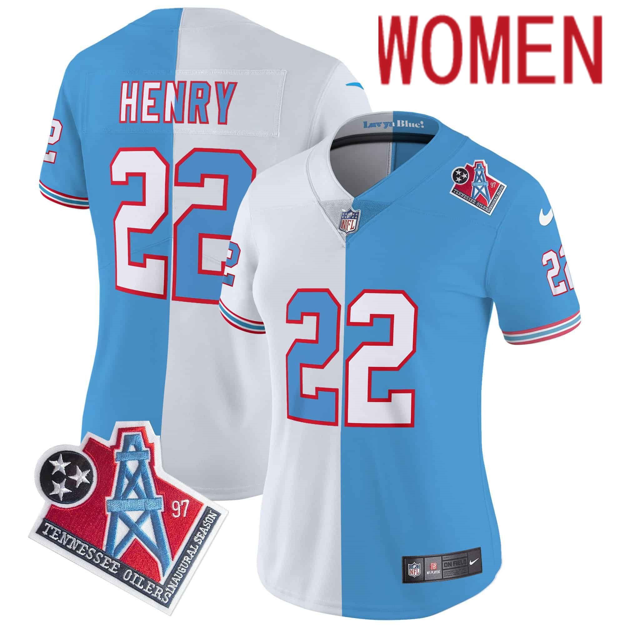 Women Tennessee Titans #22 Henry Light Blue with white 1997 Throwback 2024 Nike Limited Vapor NFL Jersey